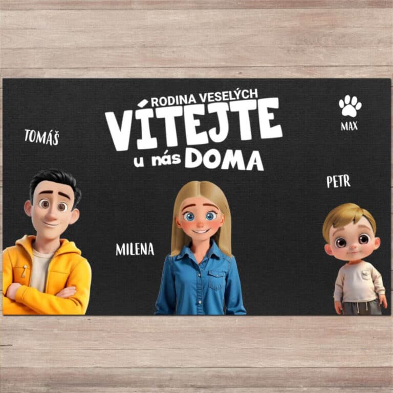 Personalizovaná rohožka - Rodina v klipartovém stylu
