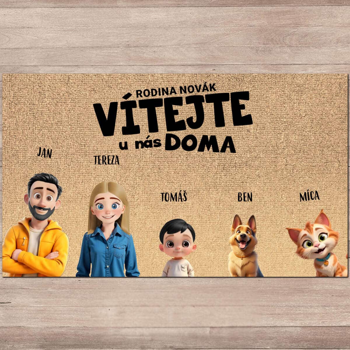 Personalizovaná rohožka - Rodina v klipartovém stylu